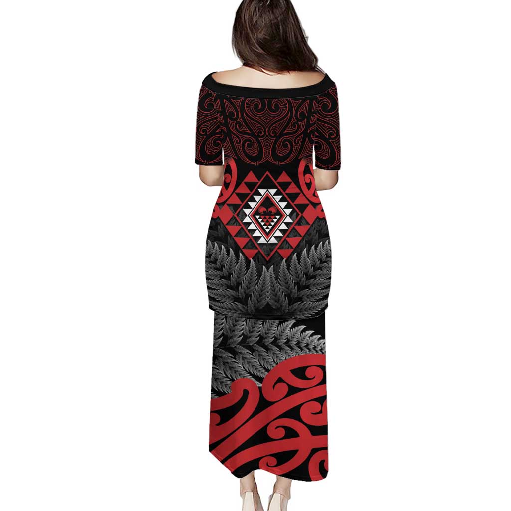 Aotearoa Kiwi Taniko Puletasi Silver Fern With Maori Koru Pattern LT14 - Polynesian Pride