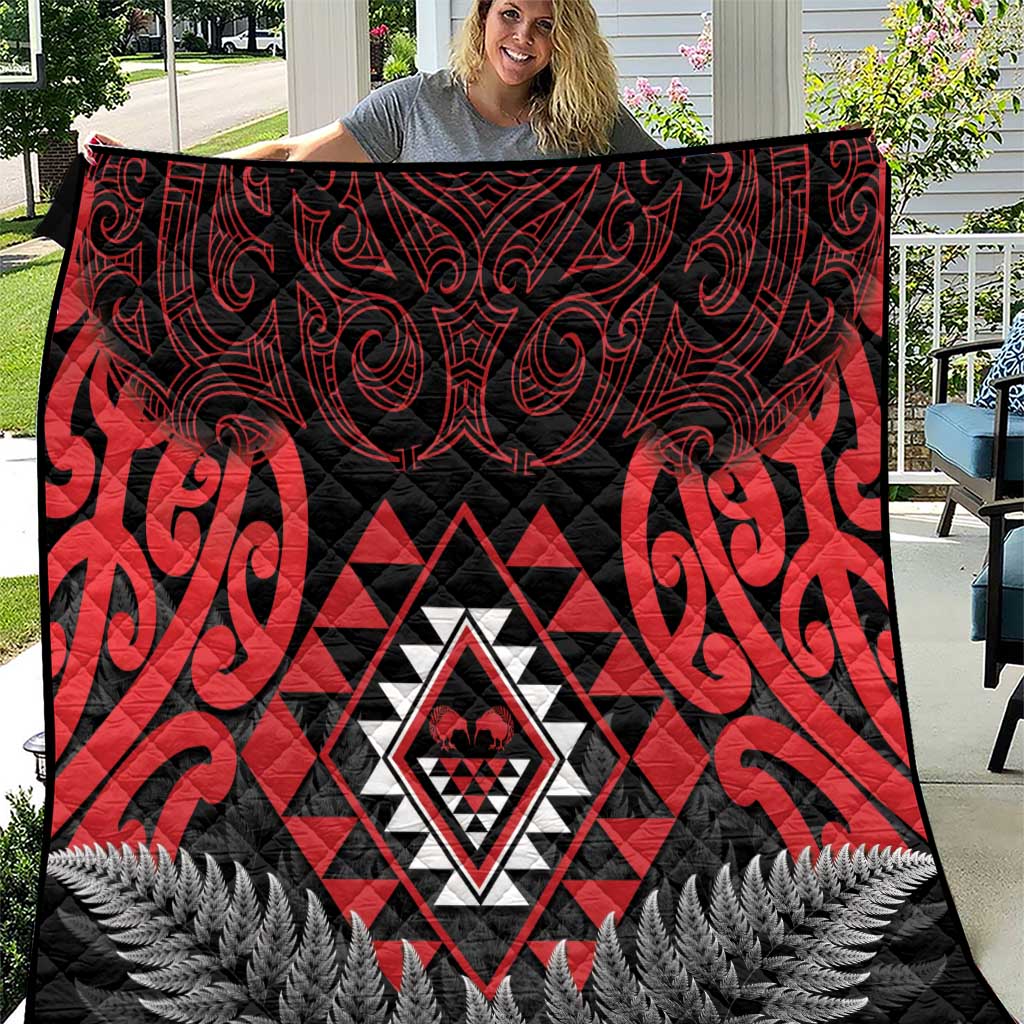 Aotearoa Kiwi Taniko Quilt Silver Fern With Maori Koru Pattern