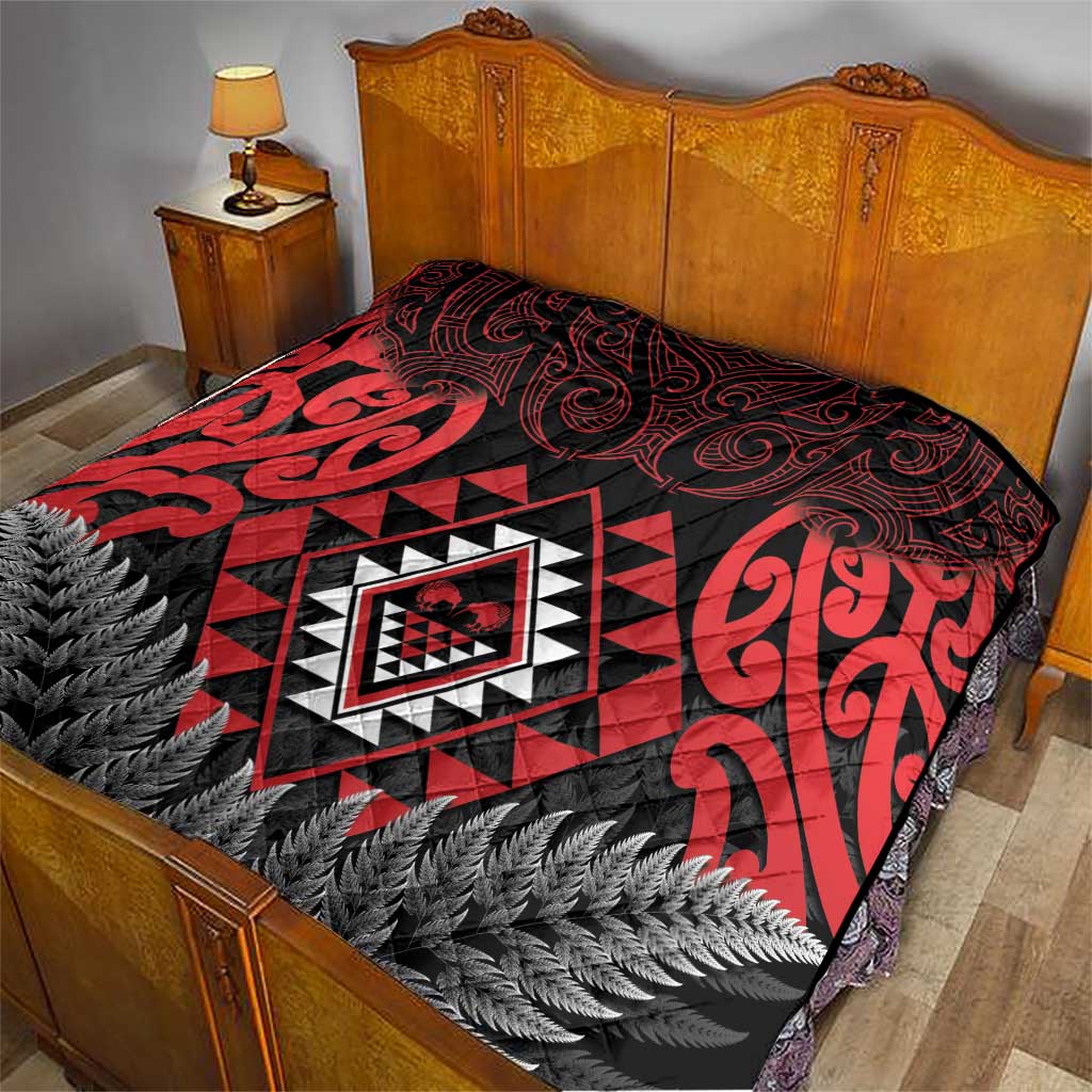 Aotearoa Kiwi Taniko Quilt Silver Fern With Maori Koru Pattern