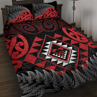 Aotearoa Kiwi Taniko Quilt Bed Set Silver Fern With Maori Koru Pattern LT14 Red - Polynesian Pride