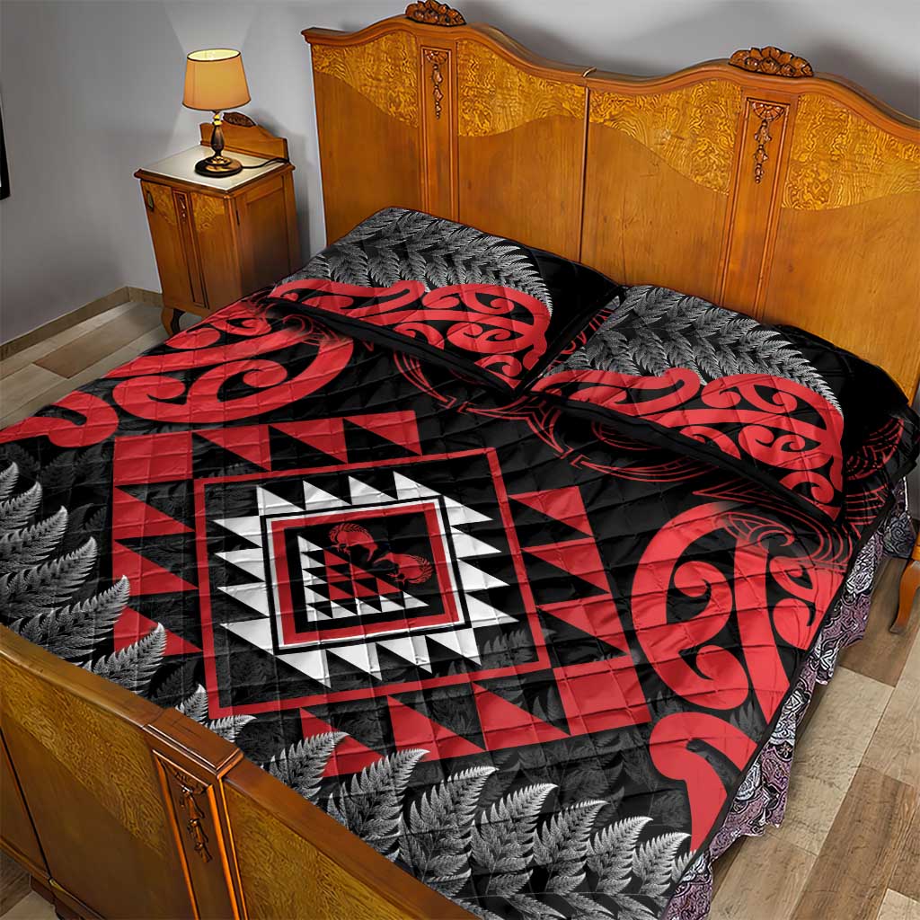 Aotearoa Kiwi Taniko Quilt Bed Set Silver Fern With Maori Koru Pattern LT14 - Polynesian Pride
