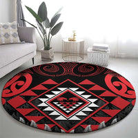 Aotearoa Kiwi Taniko Round Carpet Silver Fern With Maori Koru Pattern