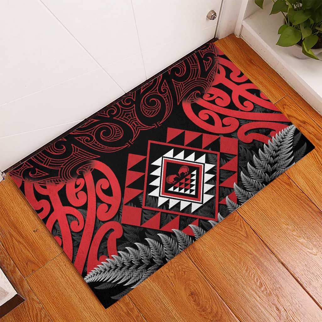 Aotearoa Kiwi Taniko Rubber Doormat Silver Fern With Maori Koru Pattern LT14 - Polynesian Pride