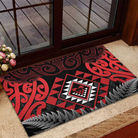 Aotearoa Kiwi Taniko Rubber Doormat Silver Fern With Maori Koru Pattern LT14 - Polynesian Pride