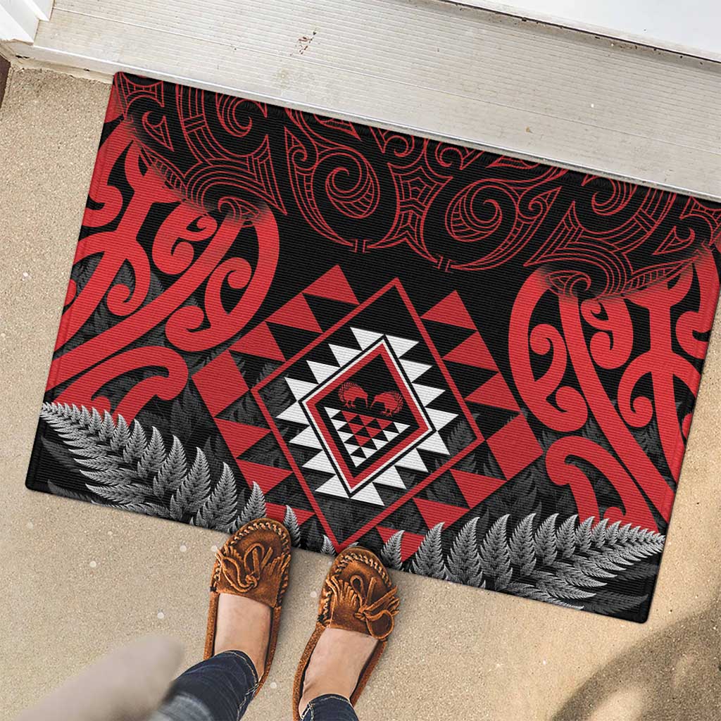 Aotearoa Kiwi Taniko Rubber Doormat Silver Fern With Maori Koru Pattern LT14 - Polynesian Pride