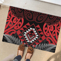 Aotearoa Kiwi Taniko Rubber Doormat Silver Fern With Maori Koru Pattern LT14 - Polynesian Pride
