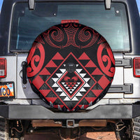 Aotearoa Kiwi Taniko Spare Tire Cover Silver Fern With Maori Koru Pattern LT14 Red - Polynesian Pride