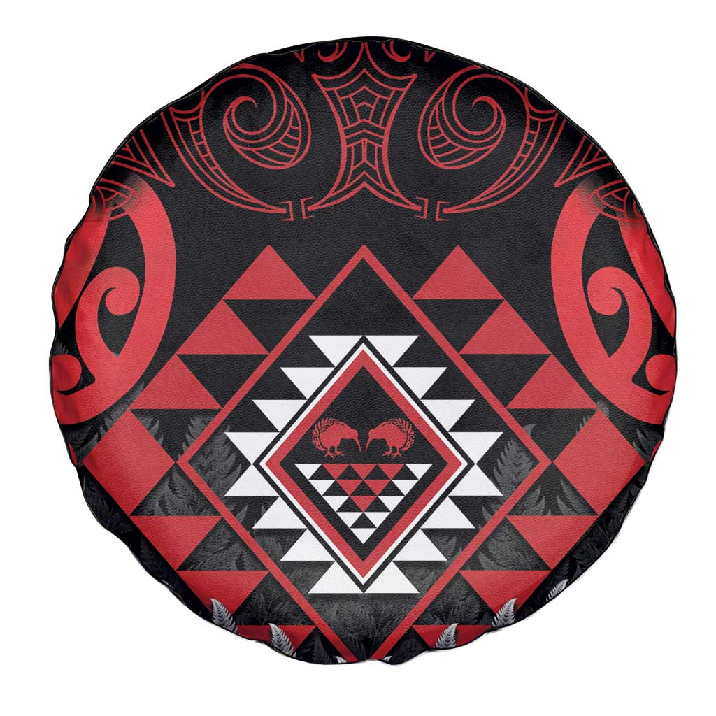 Aotearoa Kiwi Taniko Spare Tire Cover Silver Fern With Maori Koru Pattern LT14 - Polynesian Pride
