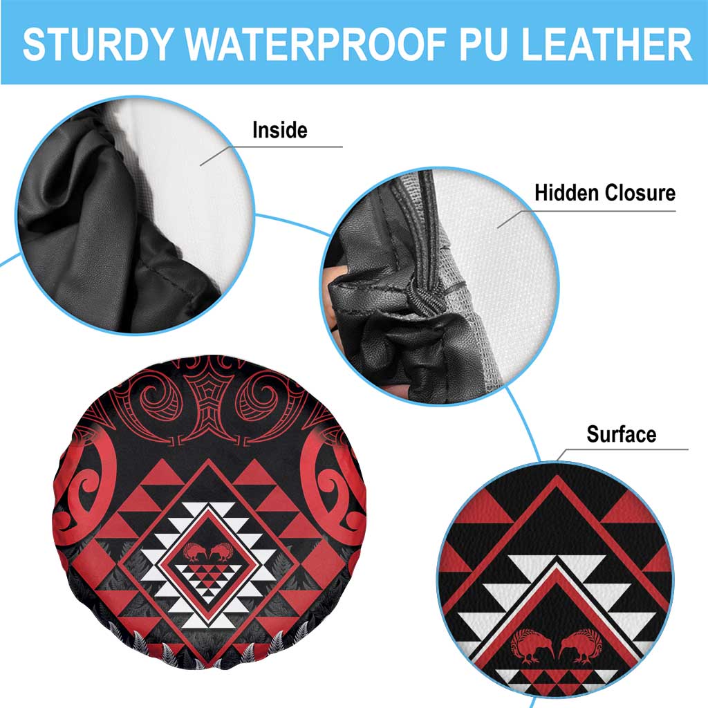 Aotearoa Kiwi Taniko Spare Tire Cover Silver Fern With Maori Koru Pattern LT14 - Polynesian Pride