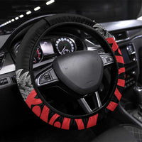 Aotearoa Kiwi Taniko Steering Wheel Cover Silver Fern With Maori Koru Pattern LT14 Universal Fit Red - Polynesian Pride