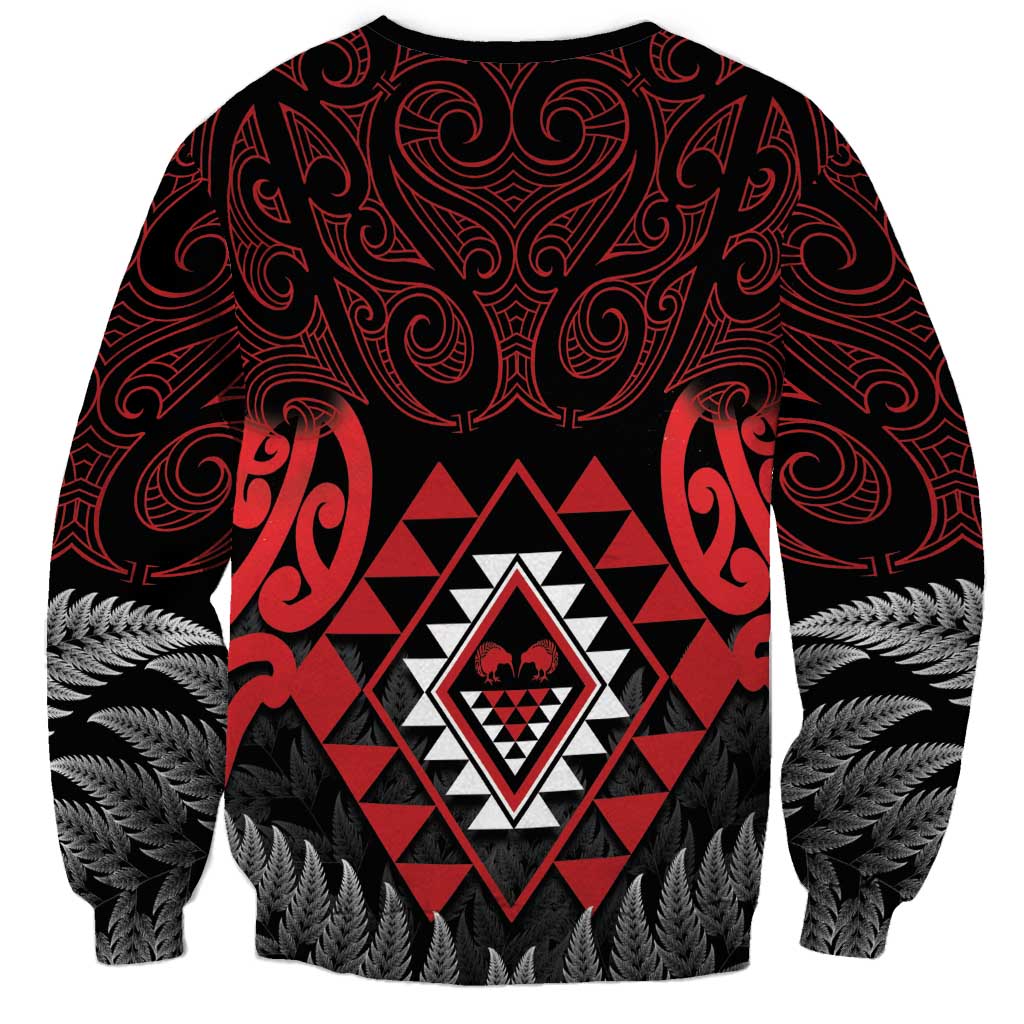 Aotearoa Kiwi Taniko Sweatshirt Silver Fern With Maori Koru Pattern LT14 - Polynesian Pride