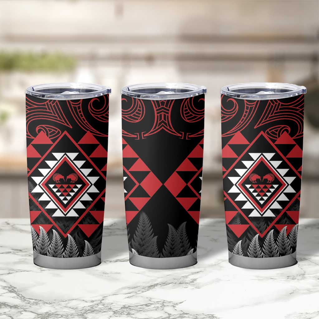 Aotearoa Kiwi Taniko Tumbler Cup Silver Fern With Maori Koru Pattern LT14 - Polynesian Pride