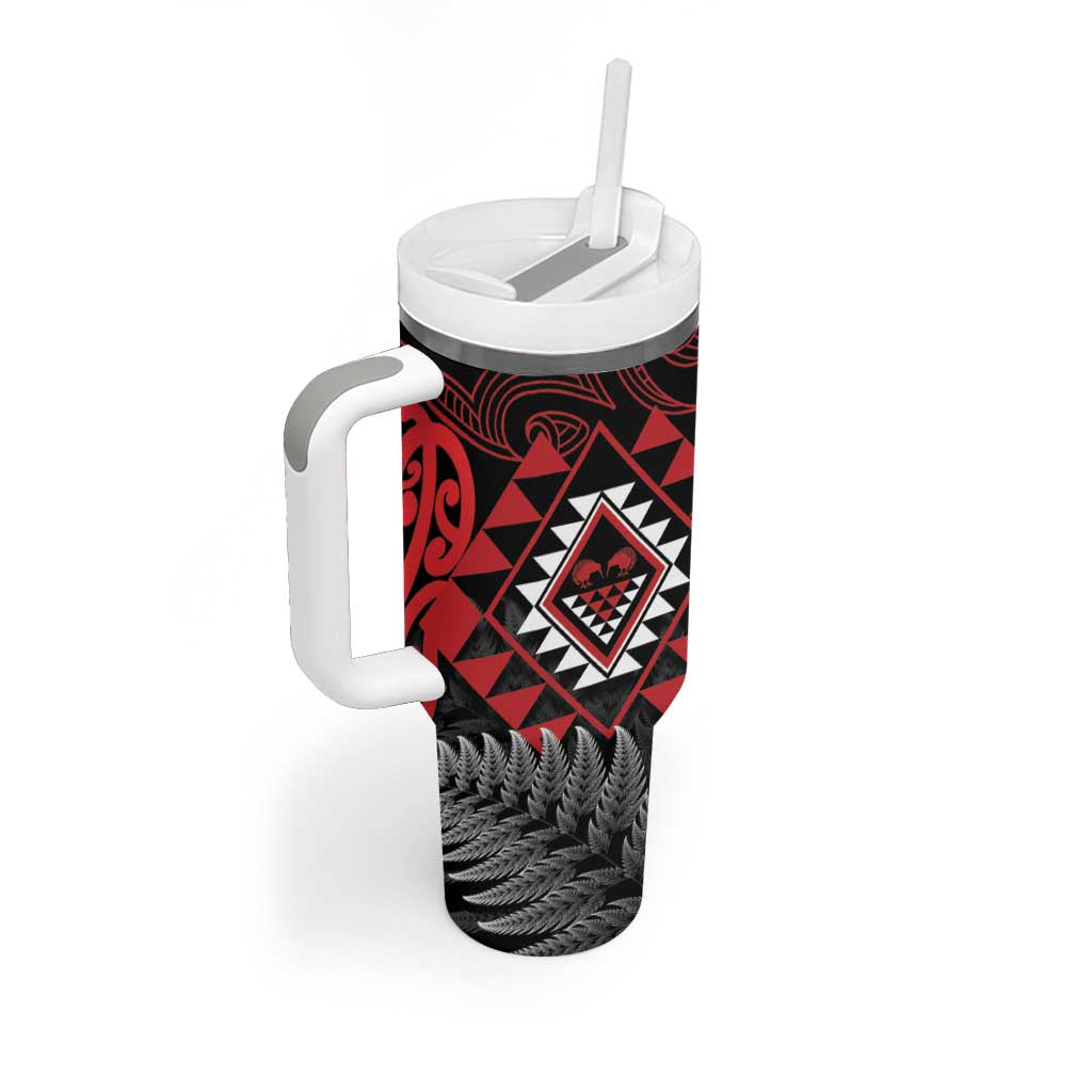 Aotearoa Kiwi Taniko Tumbler With Handle Silver Fern With Maori Koru Pattern LT14 - Polynesian Pride