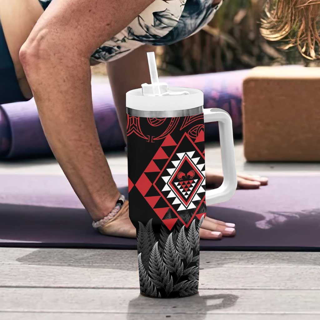 Aotearoa Kiwi Taniko Tumbler With Handle Silver Fern With Maori Koru Pattern LT14 - Polynesian Pride