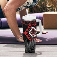 Aotearoa Kiwi Taniko Tumbler With Handle Silver Fern With Maori Koru Pattern LT14 - Polynesian Pride