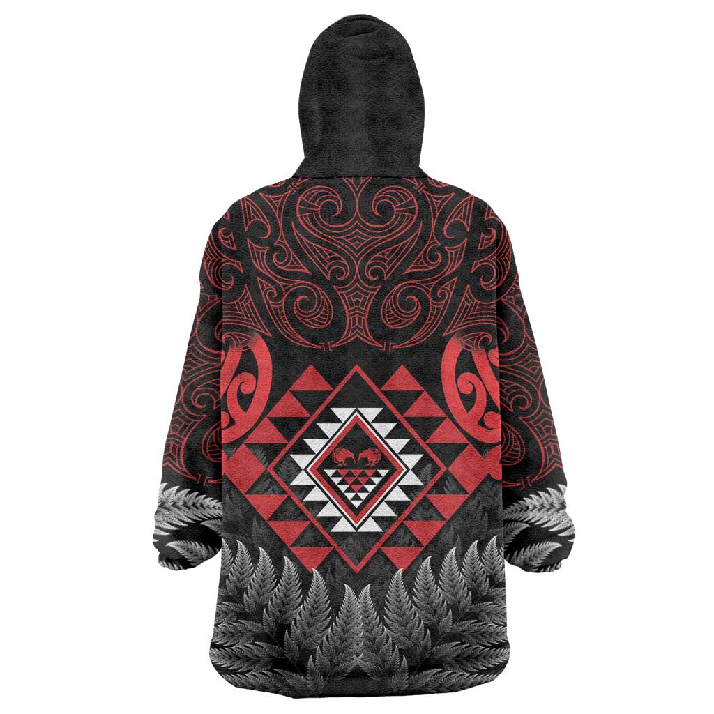 Aotearoa Kiwi Taniko Wearable Blanket Hoodie Silver Fern With Maori Koru Pattern LT14 - Polynesian Pride