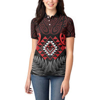 Aotearoa Kiwi Taniko Women Polo Shirt Silver Fern With Maori Koru Pattern