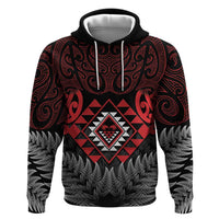 Aotearoa Kiwi Taniko Zip Hoodie Silver Fern With Maori Koru Pattern