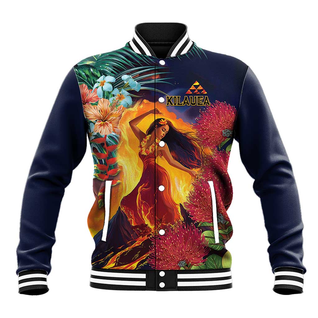 Hawaii Kilauea Big Islands Baseball Jacket Pele Goddess With Tropical Flowers LT14 Unisex Art - Polynesian Pride