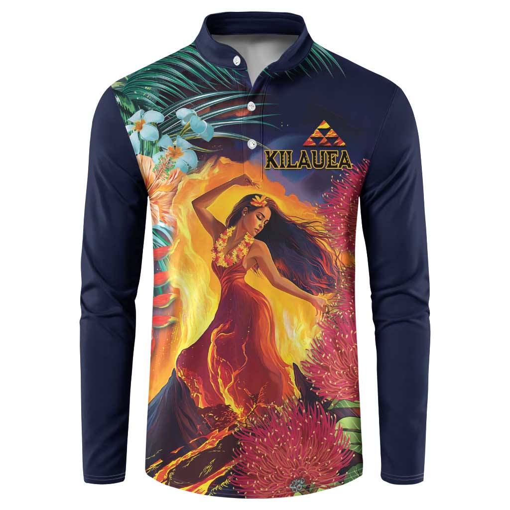Hawaii Kilauea Big Islands Button Sweatshirt Pele Goddess With Tropical Flowers LT14 Art - Polynesian Pride