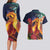 Hawaii Kilauea Big Islands Couples Matching Long Sleeve Bodycon Dress and Hawaiian Shirt Pele Goddess With Tropical Flowers