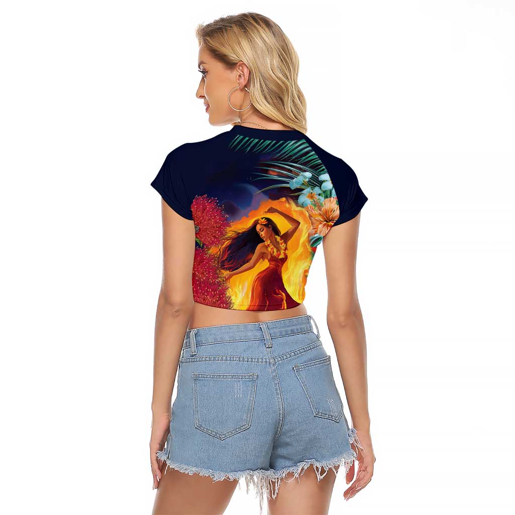 Hawaii Kilauea Big Islands Raglan Cropped T Shirt Pele Goddess With Tropical Flowers LT14 - Polynesian Pride