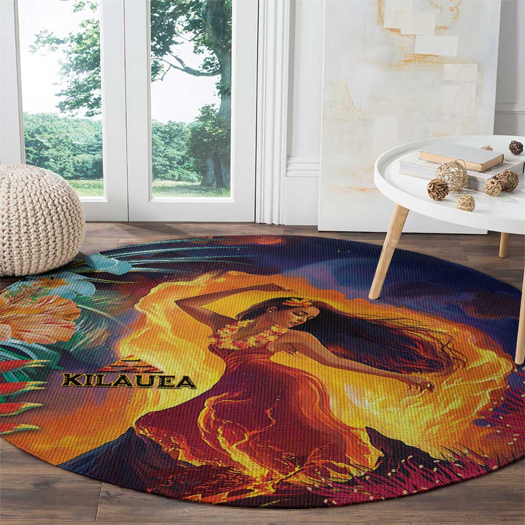 Hawaii Kilauea Big Islands Round Carpet Pele Goddess With Tropical Flowers