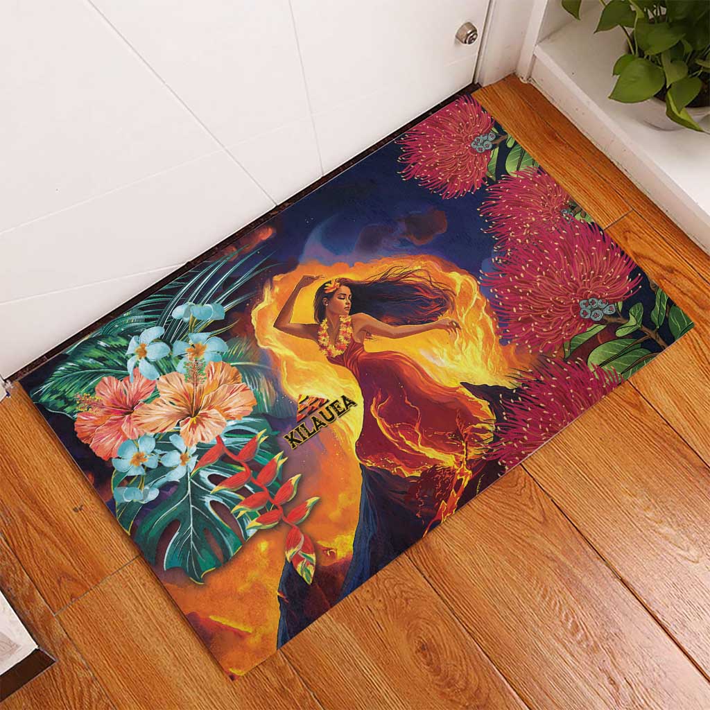 Hawaii Kilauea Big Islands Rubber Doormat Pele Goddess With Tropical Flowers LT14 - Polynesian Pride