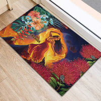 Hawaii Kilauea Big Islands Rubber Doormat Pele Goddess With Tropical Flowers LT14 - Polynesian Pride