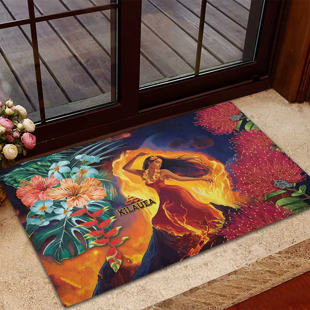 Hawaii Kilauea Big Islands Rubber Doormat Pele Goddess With Tropical Flowers LT14 - Polynesian Pride