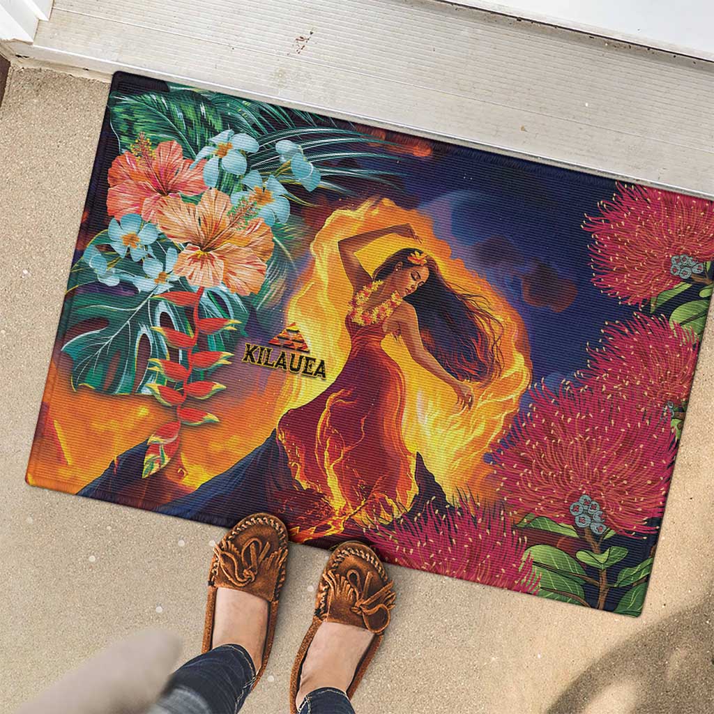 Hawaii Kilauea Big Islands Rubber Doormat Pele Goddess With Tropical Flowers LT14 - Polynesian Pride