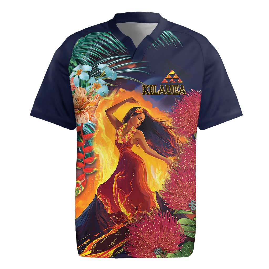 Hawaii Kilauea Big Islands Rugby Jersey Pele Goddess With Tropical Flowers LT14 Art - Polynesian Pride