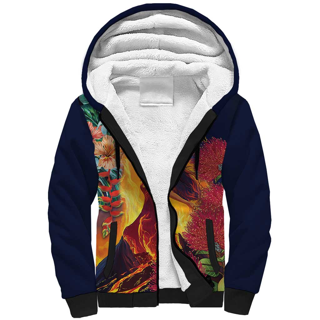 Hawaii Kilauea Big Islands Sherpa Hoodie Pele Goddess With Tropical Flowers LT14 Unisex Art - Polynesian Pride