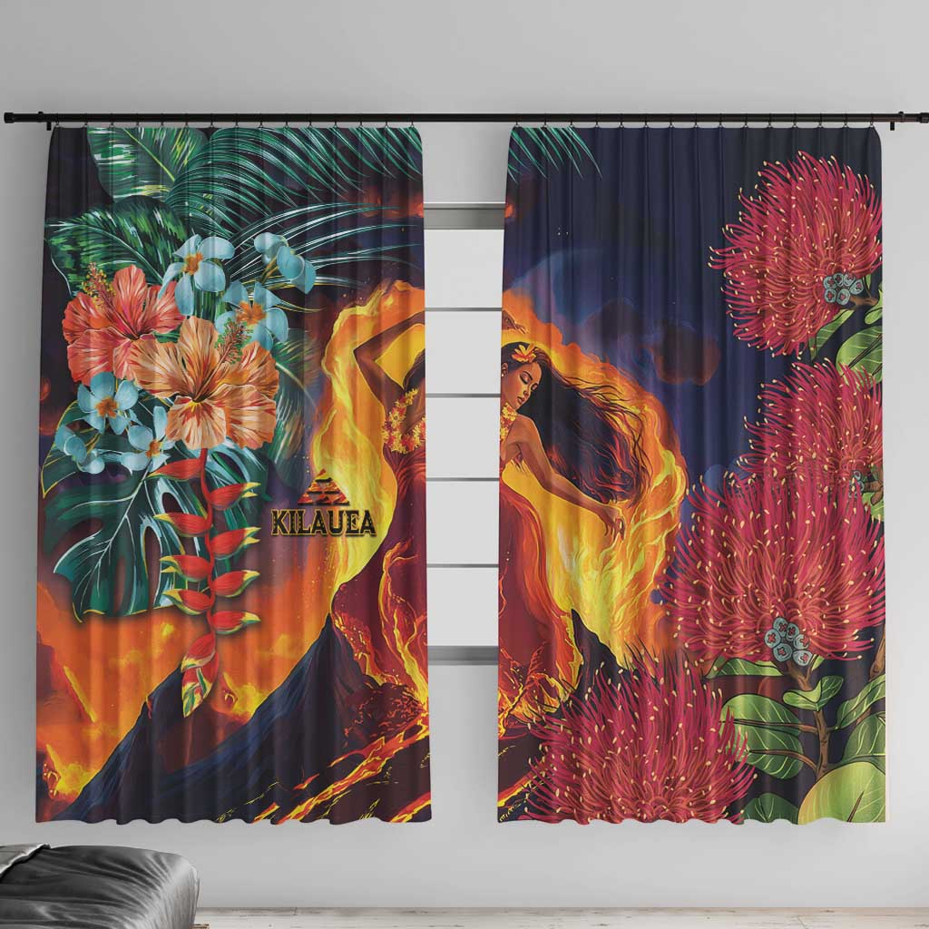 Hawaii Kilauea Big Islands Window Curtain Pele Goddess With Tropical Flowers LT14 With Hooks Art - Polynesian Pride