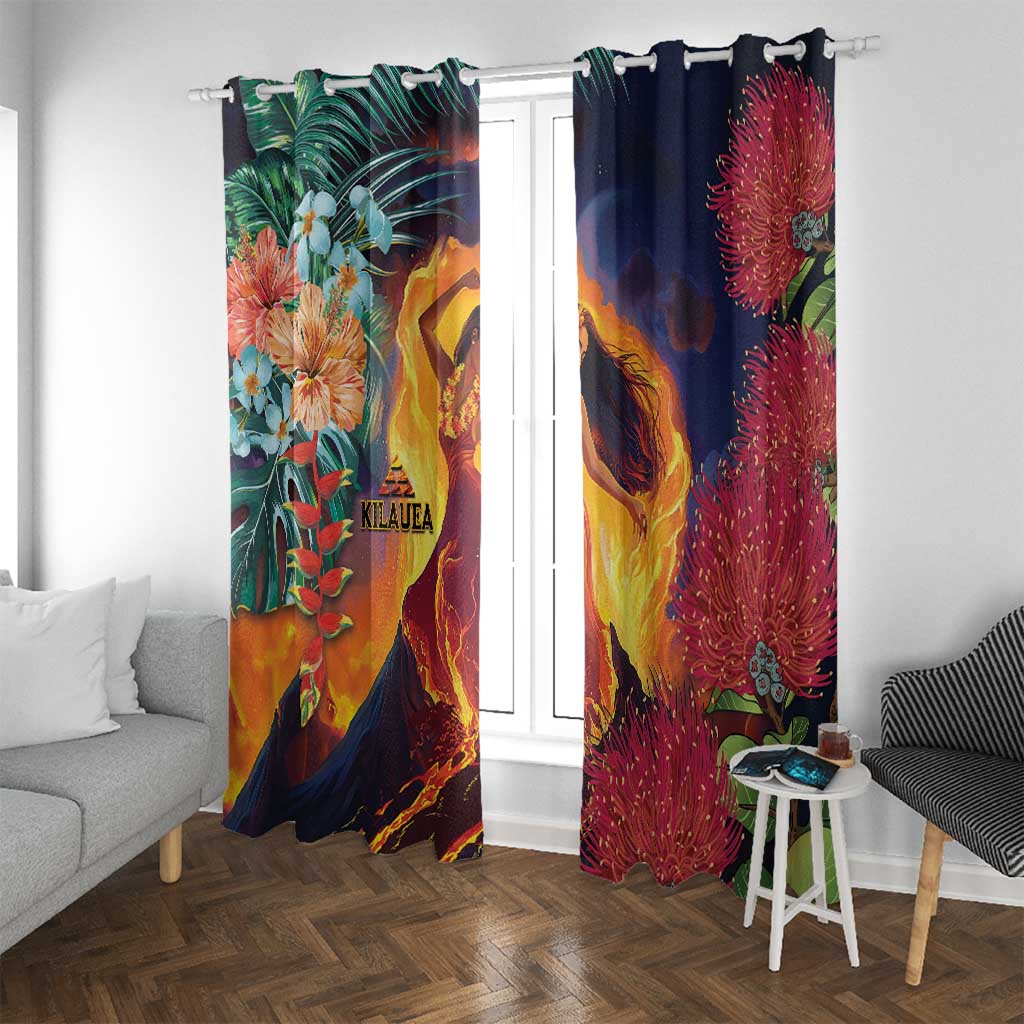 Hawaii Kilauea Big Islands Window Curtain Pele Goddess With Tropical Flowers LT14 With Grommets Art - Polynesian Pride
