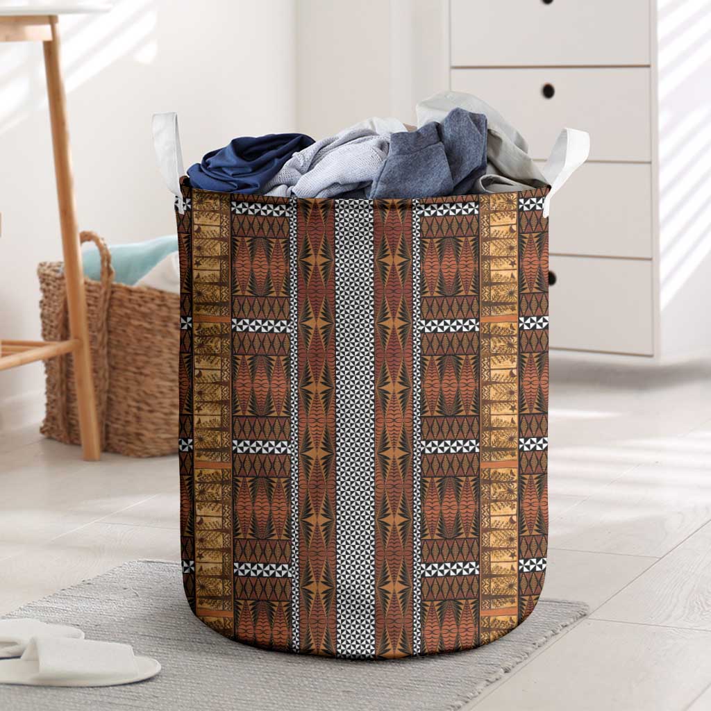 Malo e Lelei Tonga Laundry Basket Tongan Ngatu Tapa Cloth LT14 Orange - Polynesian Pride