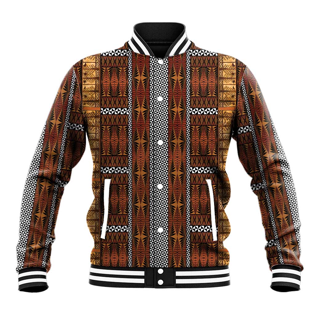 Malo e Lelei Tonga Baseball Jacket Tongan Ngatu Tapa Cloth LT14 Unisex Orange - Polynesian Pride