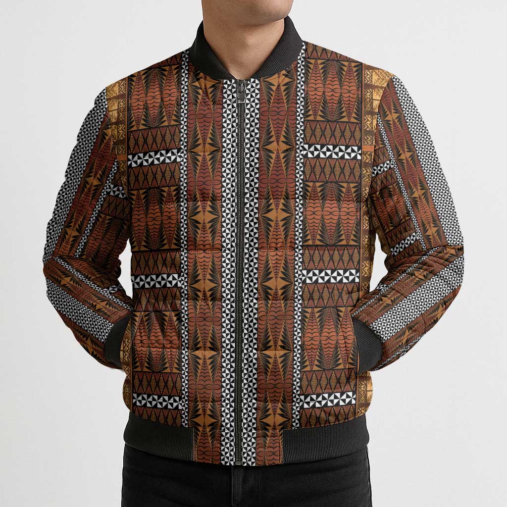 Malo e Lelei Tonga Bomber Puffer Jacket Tongan Ngatu Tapa Cloth - Polynesian Pride