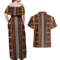 Malo e Lelei Tonga Couples Matching Off Shoulder Maxi Dress and Hawaiian Shirt Tongan Ngatu Tapa Cloth - Polynesian Pride