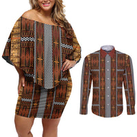Malo e Lelei Tonga Couples Matching Off Shoulder Short Dress and Long Sleeve Button Shirt Tongan Ngatu Tapa Cloth - Polynesian Pride