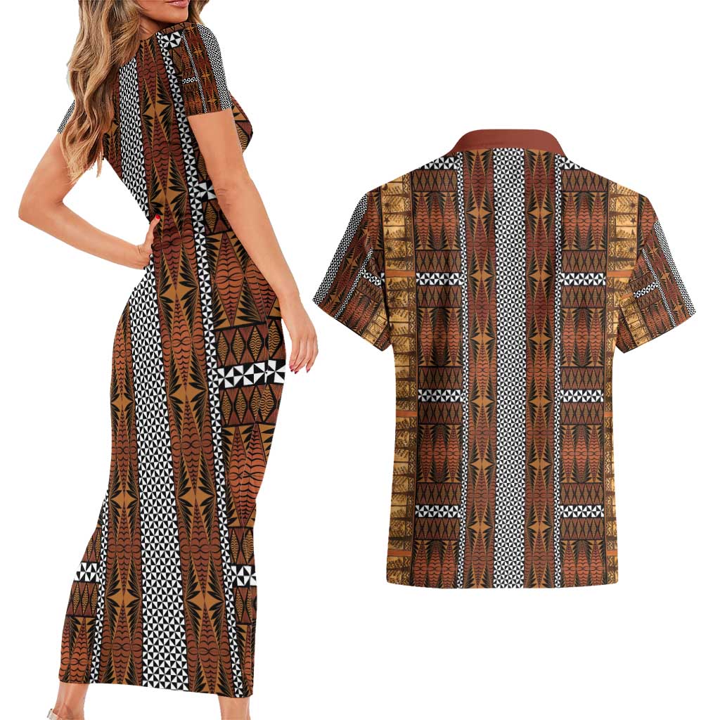 Malo e Lelei Tonga Couples Matching Short Sleeve Bodycon Dress and Hawaiian Shirt Tongan Ngatu Tapa Cloth - Polynesian Pride