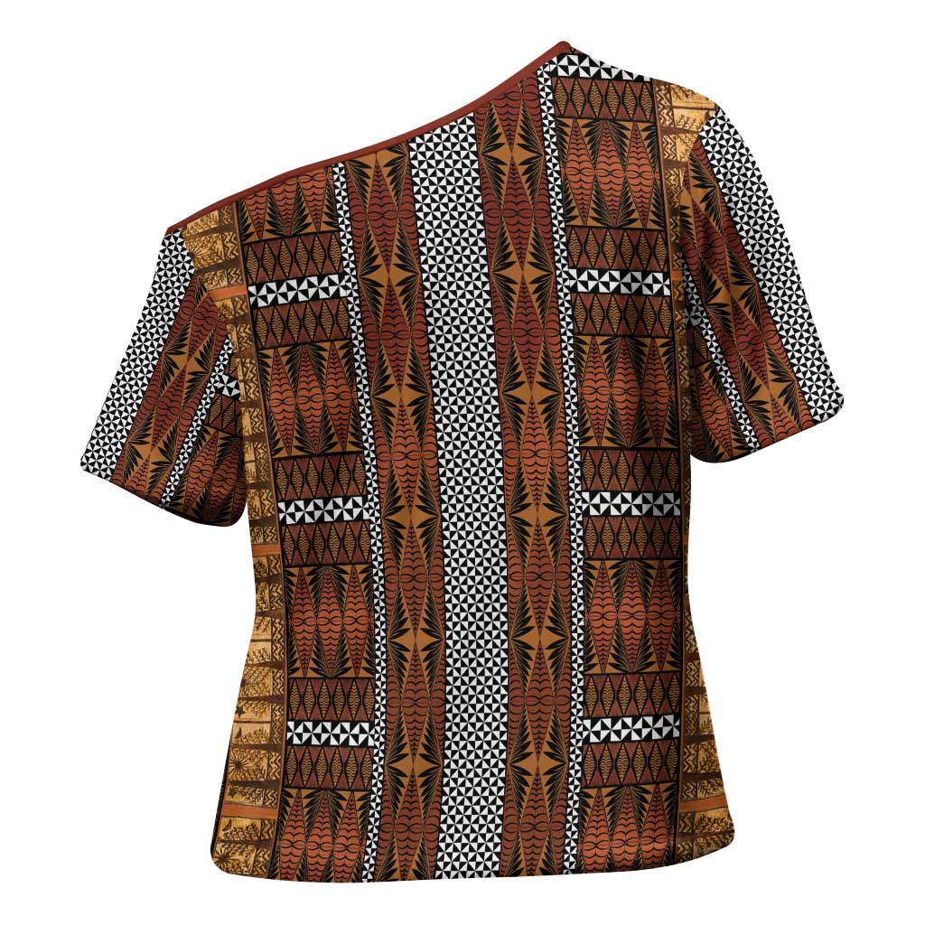 Malo e Lelei Tonga Cross Shoulder Shirt Tongan Ngatu Tapa Cloth LT14 - Polynesian Pride