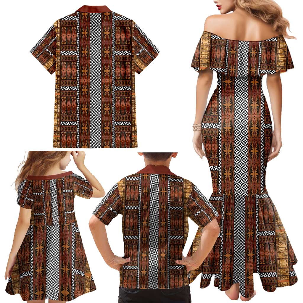 Malo e Lelei Tonga Family Matching Mermaid Dress and Hawaiian Shirt Tongan Ngatu Tapa Cloth - Polynesian Pride