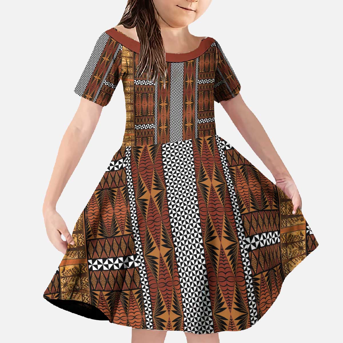 Malo e Lelei Tonga Family Matching Off The Shoulder Long Sleeve Dress and Hawaiian Shirt Tongan Ngatu Tapa Cloth - Polynesian Pride