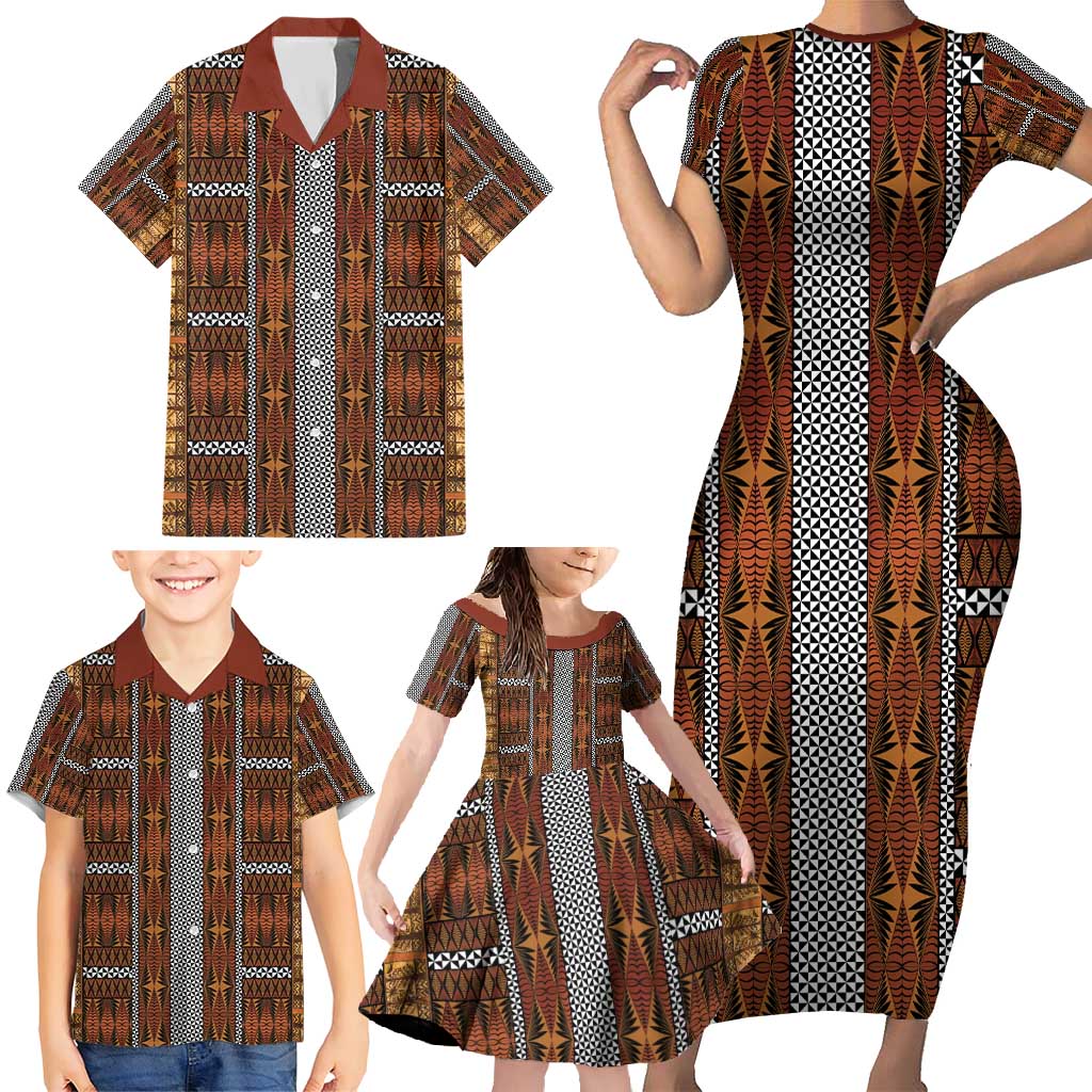 Malo e Lelei Tonga Family Matching Short Sleeve Bodycon Dress and Hawaiian Shirt Tongan Ngatu Tapa Cloth - Polynesian Pride