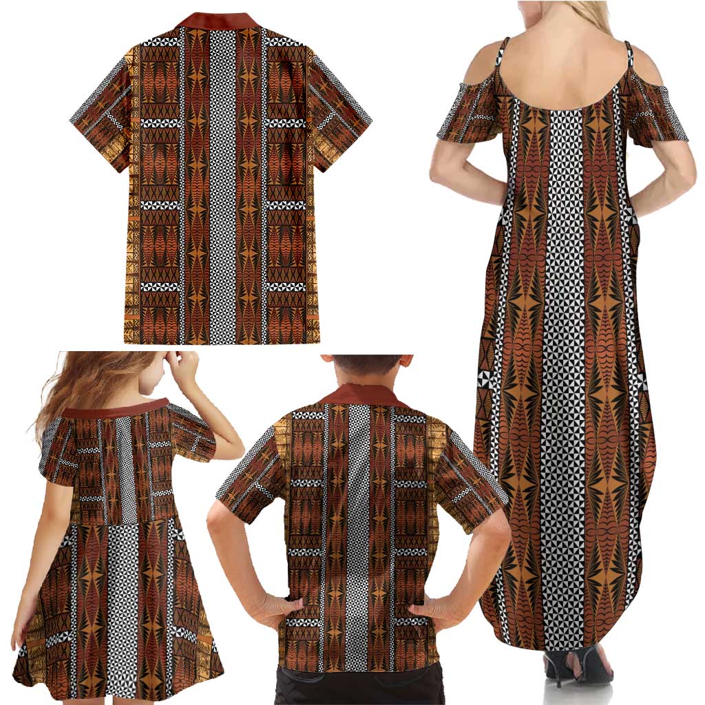 Malo e Lelei Tonga Family Matching Summer Maxi Dress and Hawaiian Shirt Tongan Ngatu Tapa Cloth - Polynesian Pride