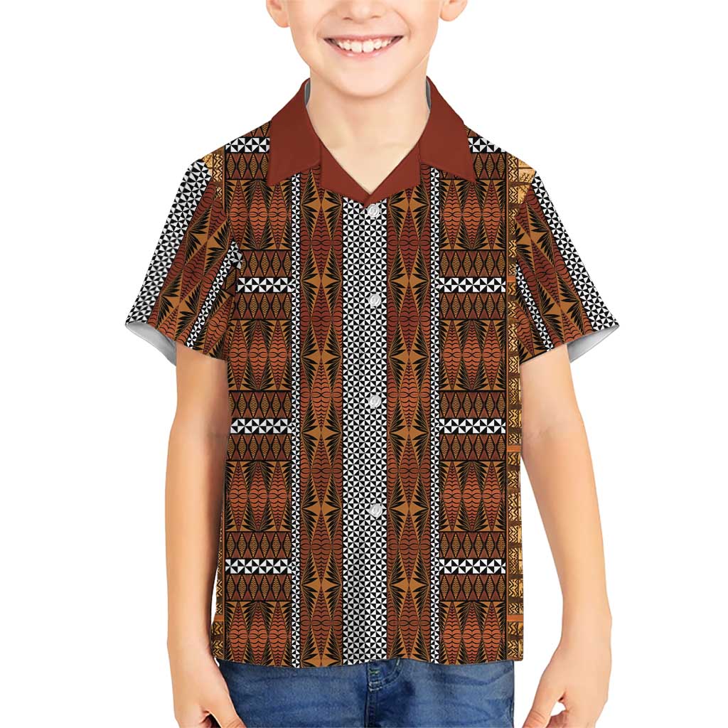 Malo e Lelei Tonga Kid Hawaiian Shirt Tongan Ngatu Tapa Cloth LT14 Kid Orange - Polynesian Pride