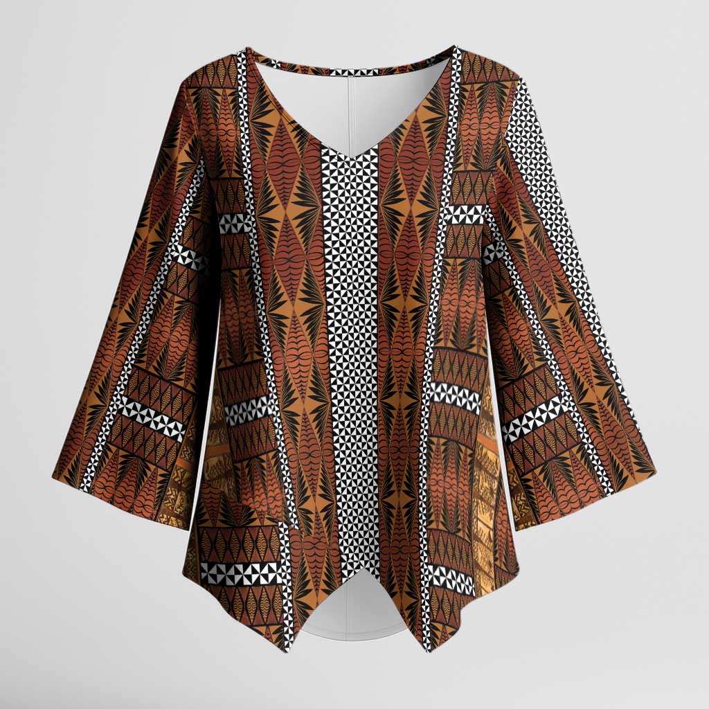 Malo e Lelei Tonga Kimono Sleeve Blouse Tongan Ngatu Tapa Cloth LT14 Female Orange - Polynesian Pride