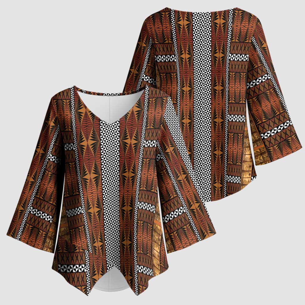 Malo e Lelei Tonga Kimono Sleeve Blouse Tongan Ngatu Tapa Cloth LT14 - Polynesian Pride