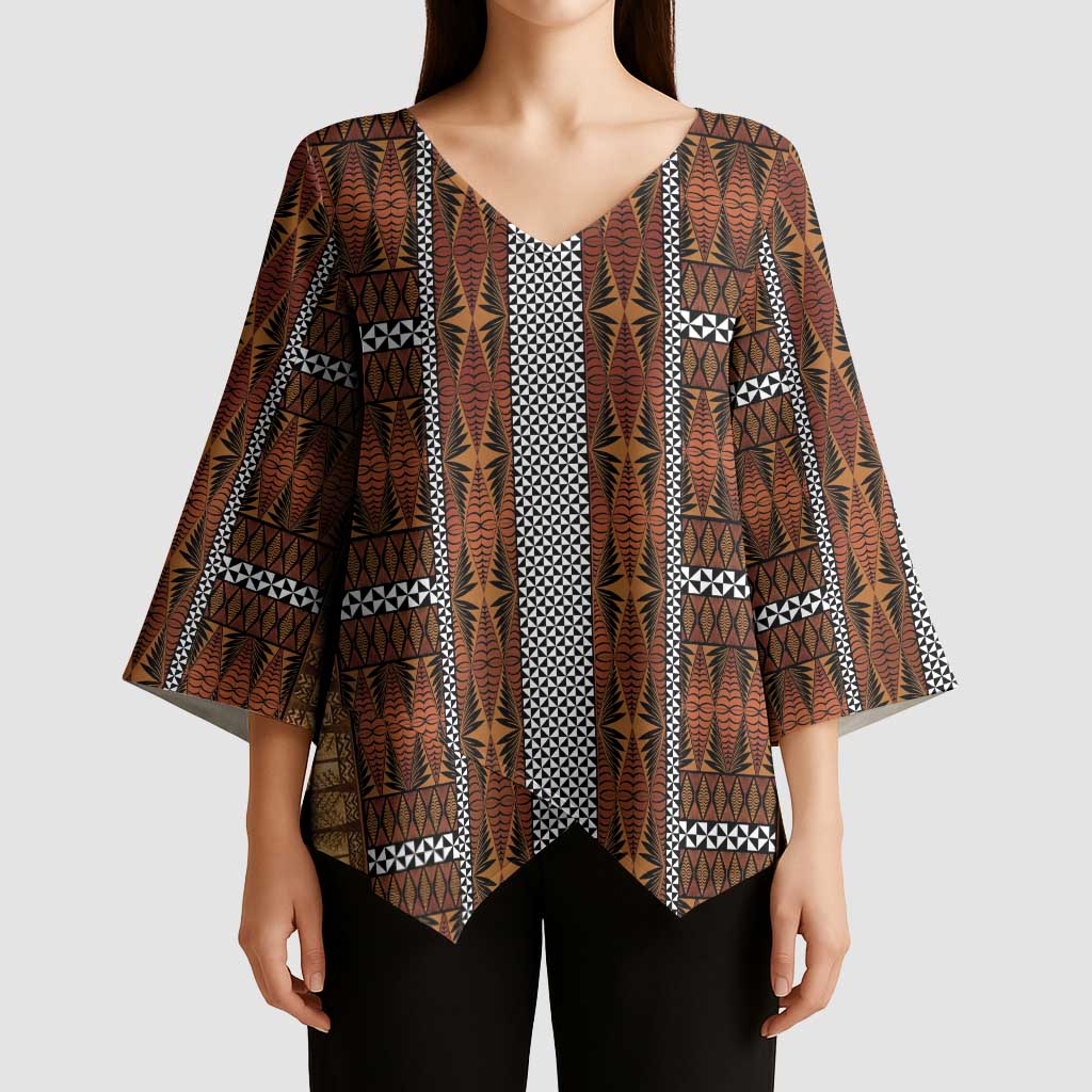 Malo e Lelei Tonga Kimono Sleeve Blouse Tongan Ngatu Tapa Cloth LT14 - Polynesian Pride